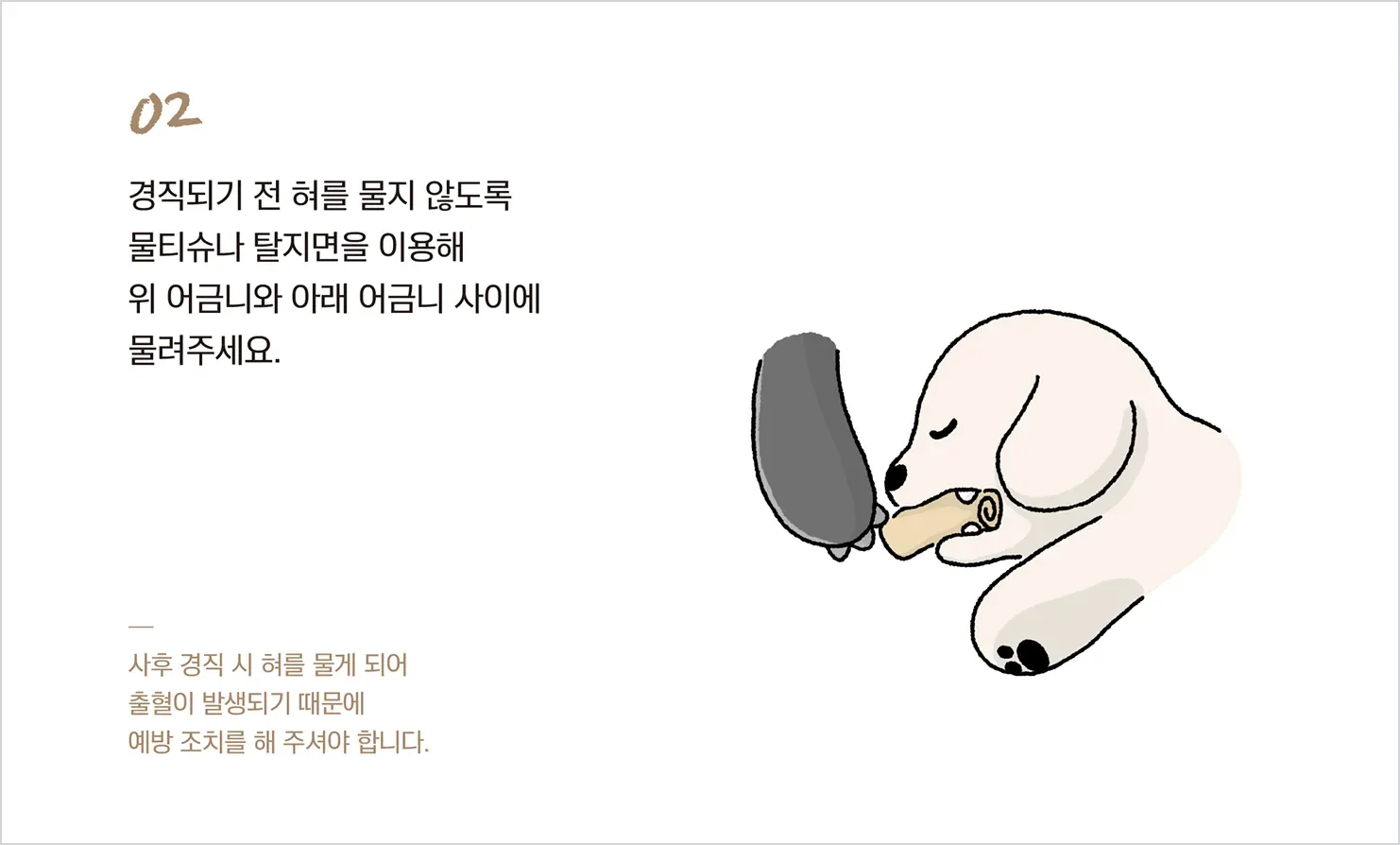 기초 수습 2단계 — 혀를 물지 않도록 어금니 사이에 탈지면 물려 주기