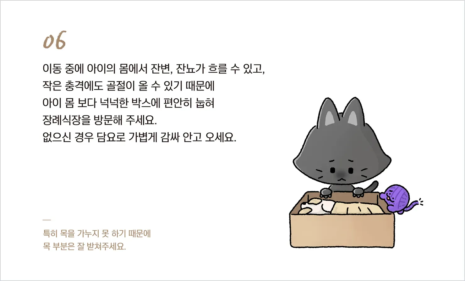 기초 수습 6단계 — 넉넉한 박스나 담요로 감싸 이동하기
